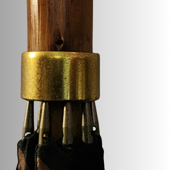 Vintage x 80s Fendi FF Motif Zucchino Print Wood Grain Umbrella - Picture 4 of 16